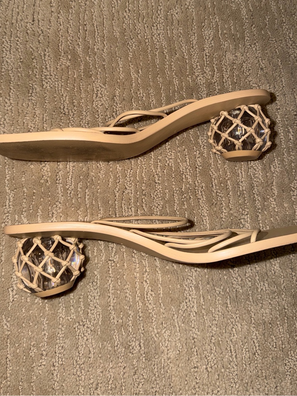 Cult Gaia Tan Strappy Sandals with Woven Glass Heels